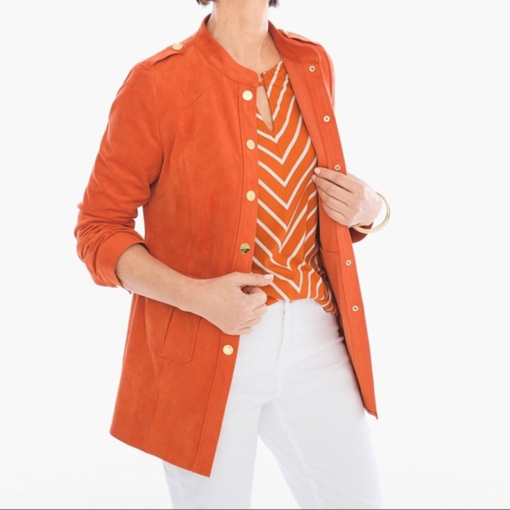 Chico’s Orange Faux Suede Utility Jacket